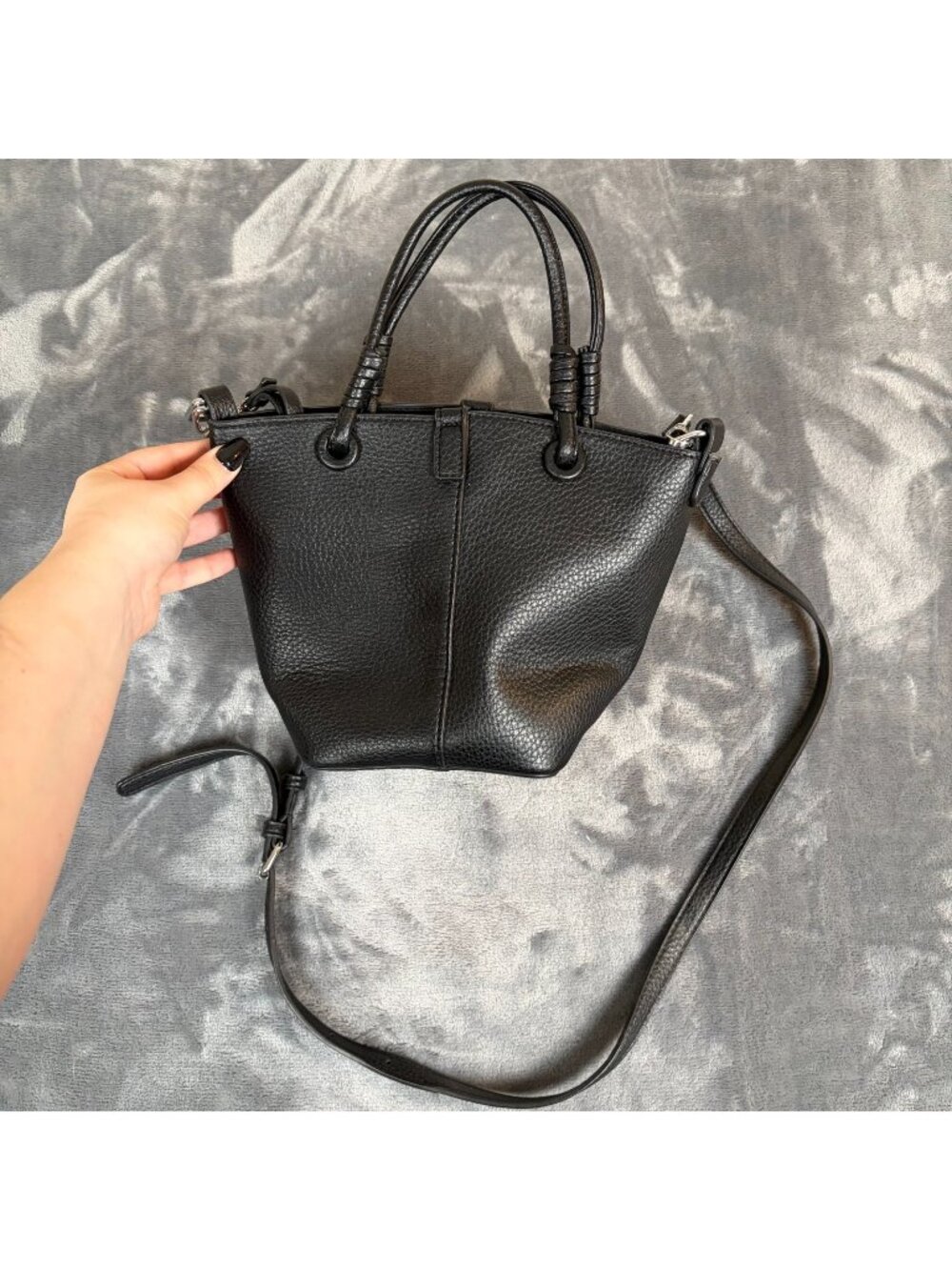 Antik Kraft Black Tote Bag Small Purse Vegan Leather Removable Strap